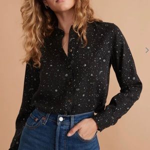 MARINE LAYER Rebekah Relaxed Shirt Eclipse Celestial Print Black Womens Size M